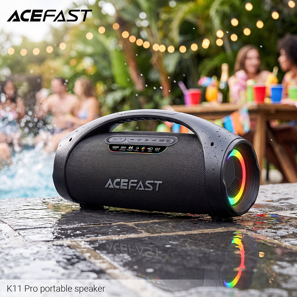 Bærbar Bluetooth-høyttaler Acefast K11 Pro, 102W, RGB, TWS, vanntett, svart