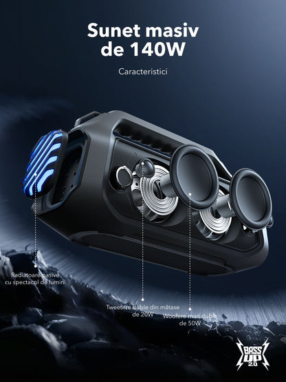 Bærbar Bluetooth-høyttaler Anker SoundCore Boom 2 Plus Ny Versjon, 140W, TWS, RGB, Vanntett, Svart A3134012