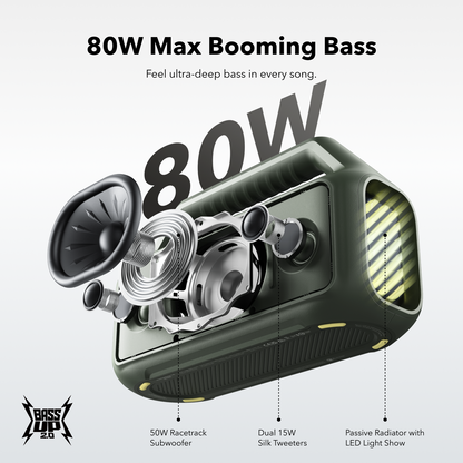Bærbar Bluetooth-høyttaler Anker SoundCore Boom 2 Ny versjon, 80W, TWS, RGB, Vanntett, Blå A3138032