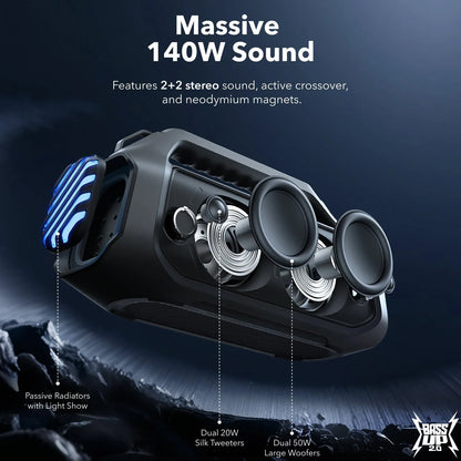 Bærbar Bluetooth-høyttaler Anker Soundcore Boom 2 Plus, 140W, TWS, RGB, Vanntett, Svart A3134011