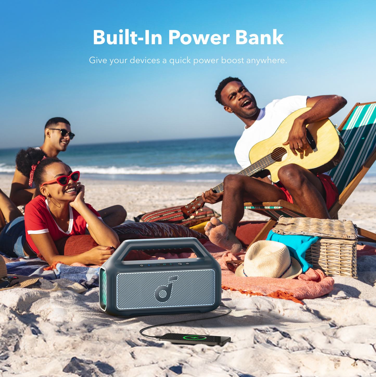 Bærbar Bluetooth-høyttaler Anker SoundCore Boom 2 Ny versjon, 80W, TWS, RGB, Vanntett, Blå A3138032