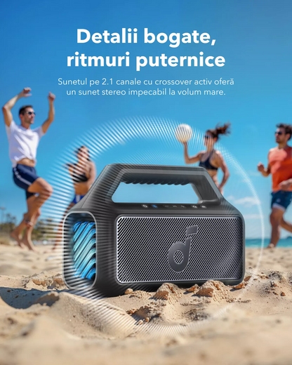 Bærbar Bluetooth-høyttaler Anker SoundCore Boom 2 Ny versjon, 80W, TWS, RGB, Vanntett, Svart A3138012