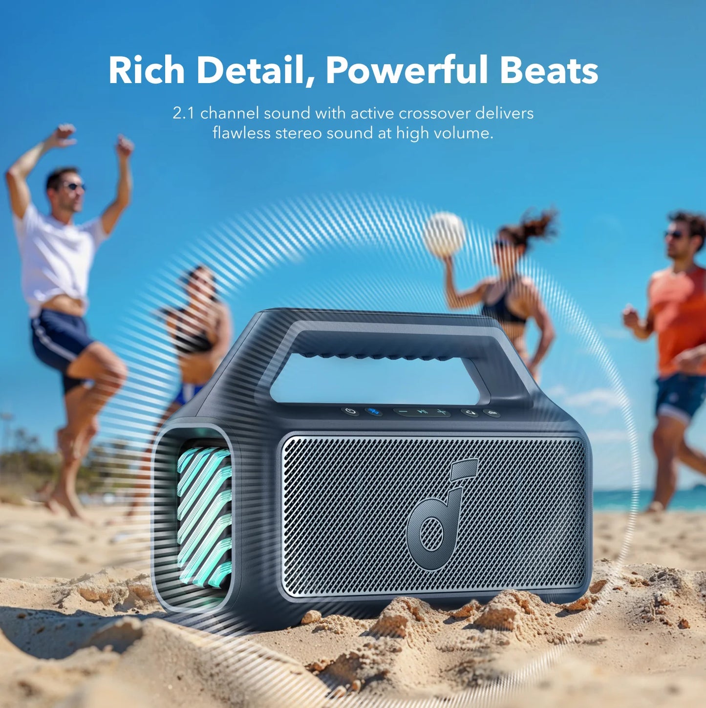 Bærbar Bluetooth-høyttaler Anker SoundCore Boom 2, 80W, TWS, RGB, Vanntett, Blå A3138031