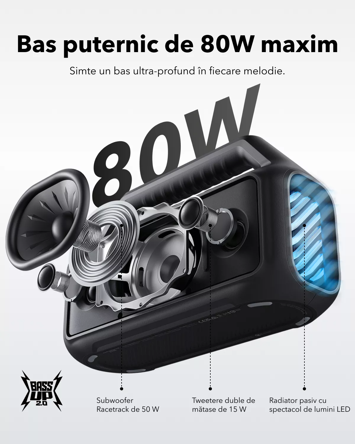 Bærbar Bluetooth-høyttaler Anker SoundCore Boom 2 Ny versjon, 80W, TWS, RGB, Vanntett, Svart A3138012