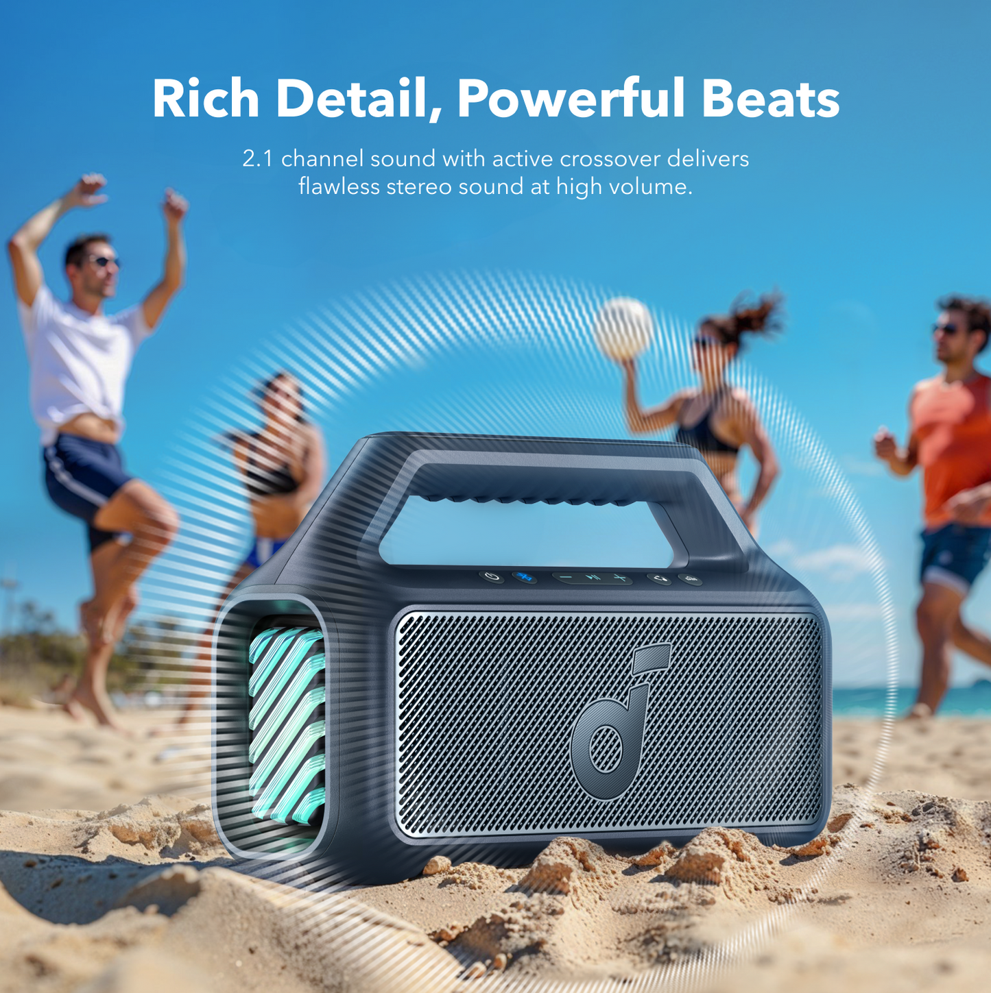 Bærbar Bluetooth-høyttaler Anker SoundCore Boom 2 Ny versjon, 80W, TWS, RGB, Vanntett, Blå A3138032