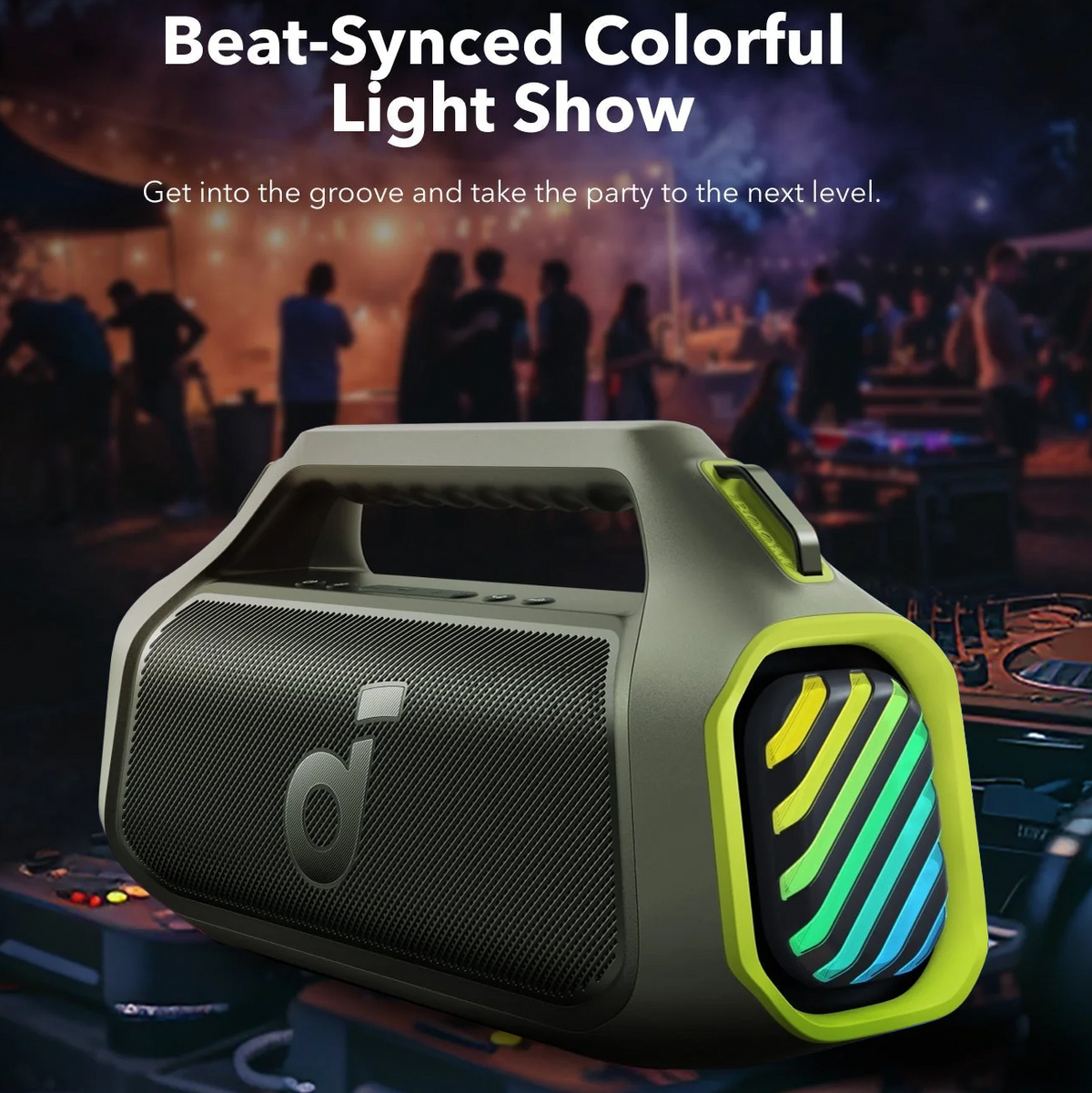 Bærbar Bluetooth-høyttaler Anker SoundCore Boom 2 Plus, 140W, TWS, RGB, Vanntett, Grønn, Reseglet A3134061