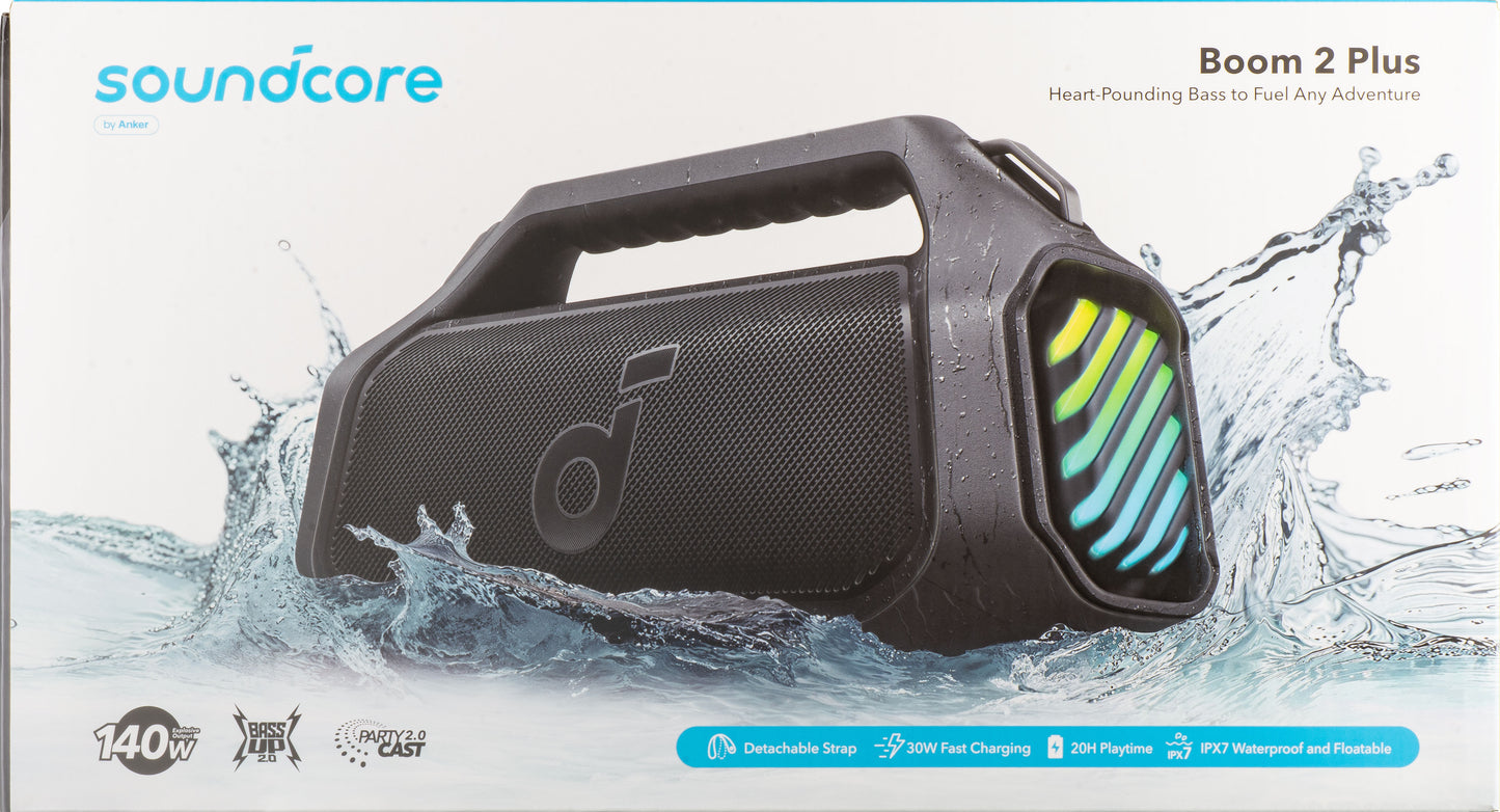 Bærbar Bluetooth-høyttaler Anker SoundCore Boom 2 Plus, 140W, TWS, RGB, Vanntett, Svart A3134011