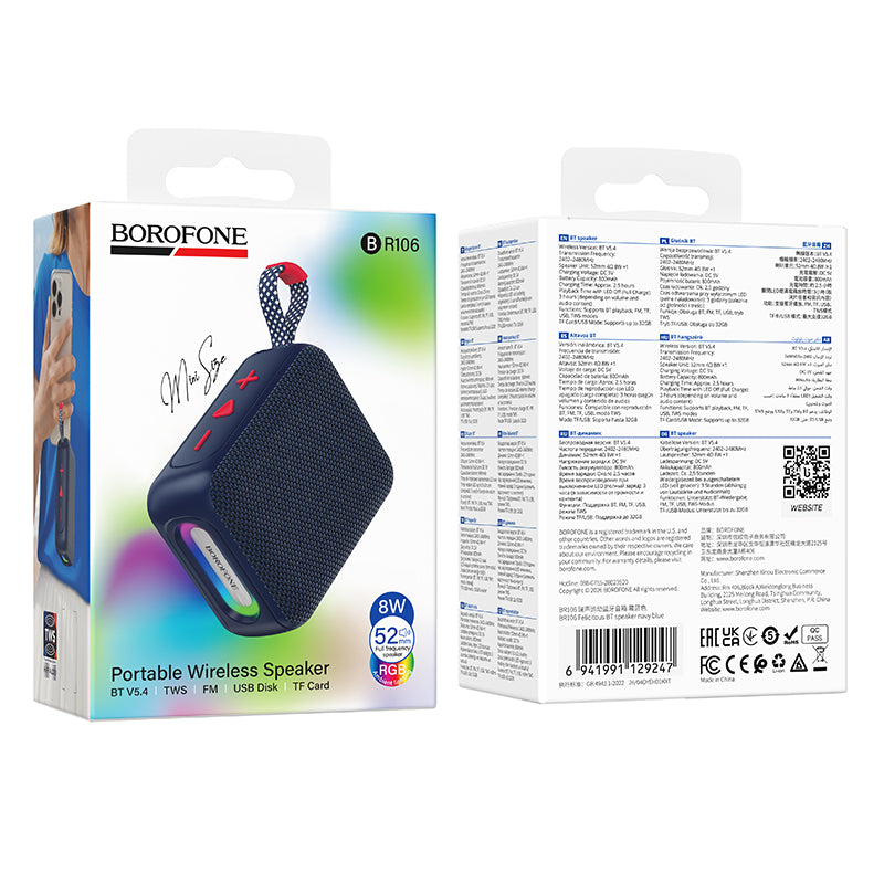 Bærbar Bluetooth-høyttaler Borofone BR106 Felicitous, 8 W, TWS, RGB, marineblå