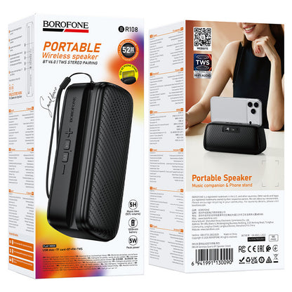 Bærbar Bluetooth-høyttaler Borofone BR108 Serenjoy, 5 W, TWS, svart