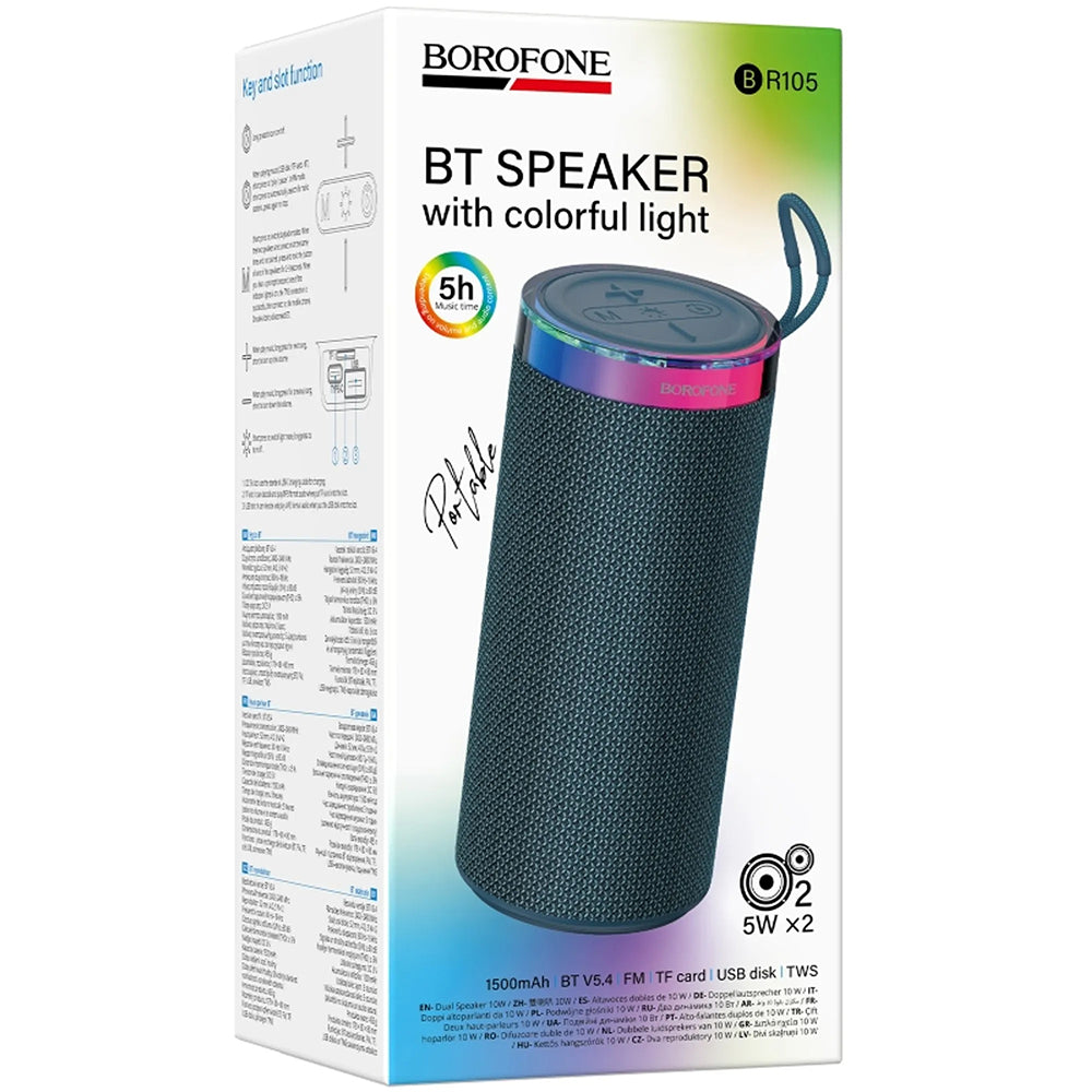 Bærbar Bluetooth-høyttaler Borofone BR105 Loud, 10W, TWS, RGB, Marineblå