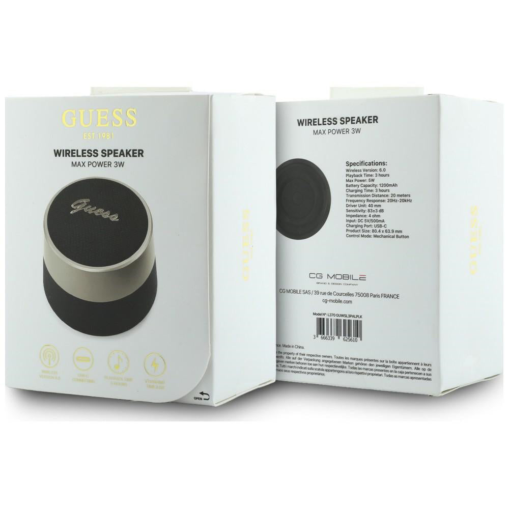 Bærbar Bluetooth-høyttaler Guess Script Metal Logo, 5W, TWS, Svart