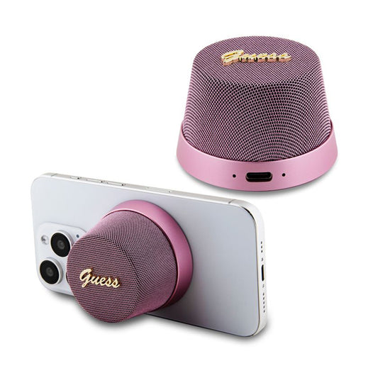 Bærbar Bluetooth-høyttaler Guess Stand Magnetic Script Metal, 3W, Rosa