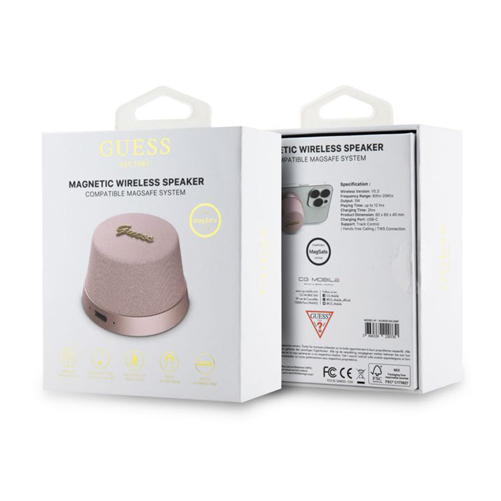 Bærbar Bluetooth-høyttaler Guess Stand Magnetic Script Metal, 3W, Rosa