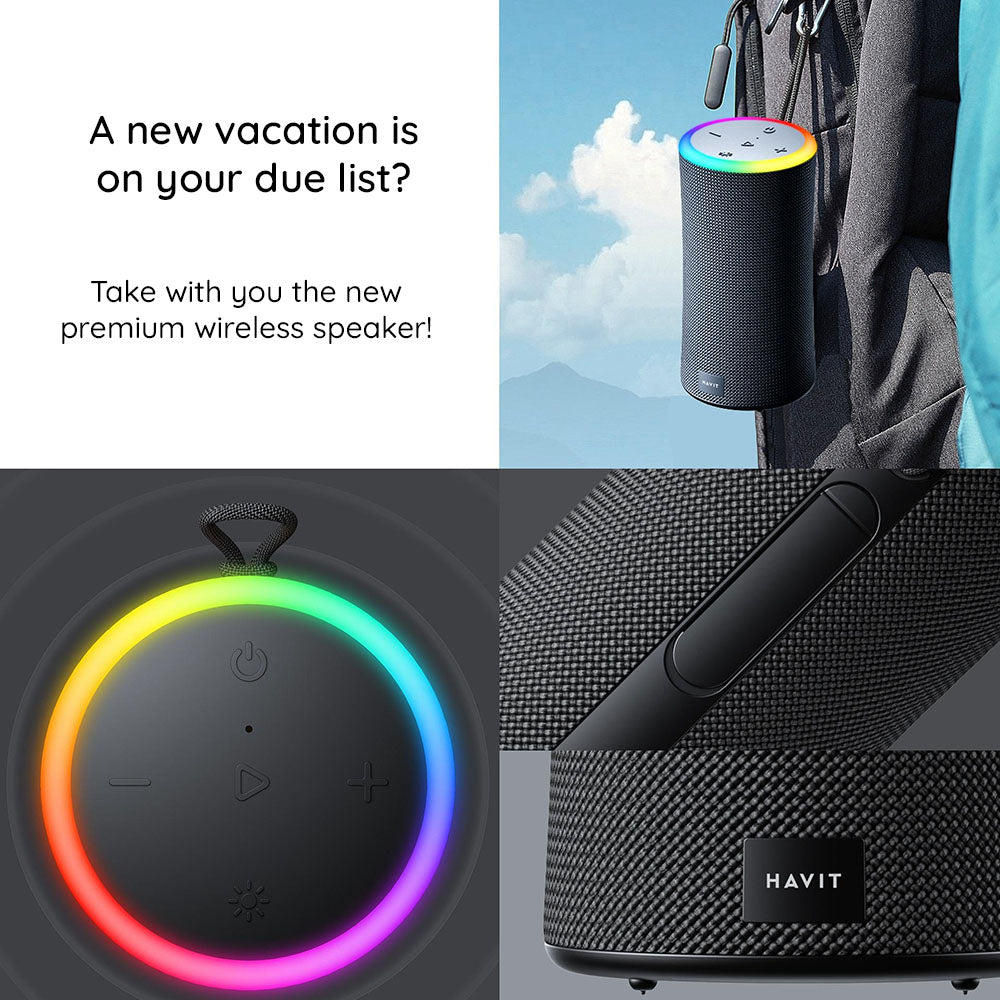 Bærbar Bluetooth-høyttaler HAVIT SK833BT, 2 x 10W, RGB, Vanntett, Svart