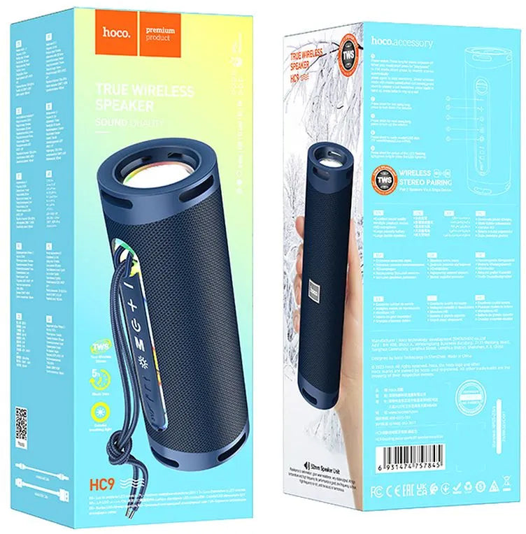 Bærbar Bluetooth-høyttaler HOCO HC9 Dazzling Pulse Sports, 10W, TWS, RGB, Blå