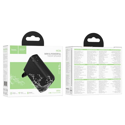Bærbar Bluetooth-høyttaler HOCO HC34, 5W, TWS, Vanntett, Svart
