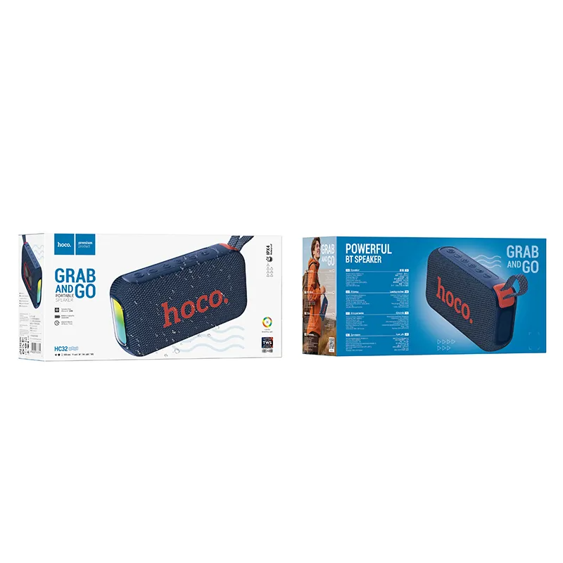 Bærbar Bluetooth-høyttaler HOCO HC32, 2 x 10W, TWS, RGB, Marineblå