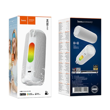 Bærbar Bluetooth-høyttaler HOCO HC50, 8W, TWS, RGB, Vanntett, Hvit
