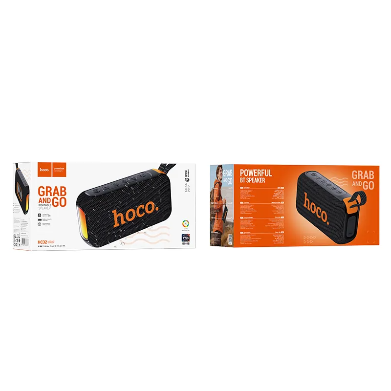 Bærbar Bluetooth-høyttaler HOCO HC32, 2 x 10W, TWS, RGB, Svart