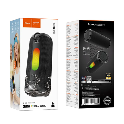 Bærbar Bluetooth-høyttaler HOCO HC50, 8W, TWS, RGB, Vanntett, Svart
