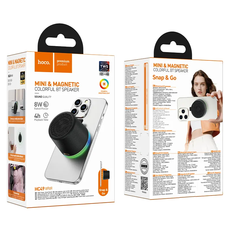 Bærbar Bluetooth-høyttaler HOCO HC49 Mini Magnetic, 8W, TWS, Svart