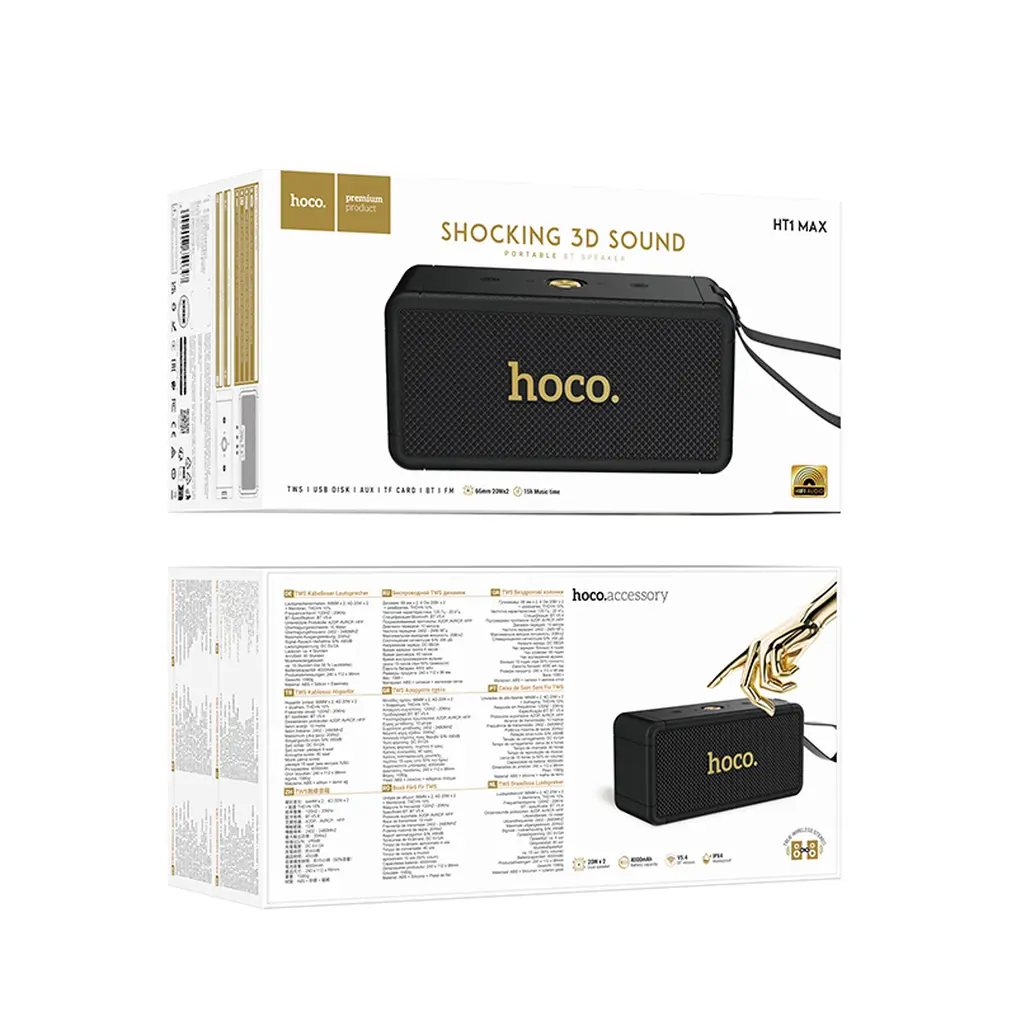 Bærbar Bluetooth-høyttaler HOCO HT1 Max, 2 x 20W, TWS, svart