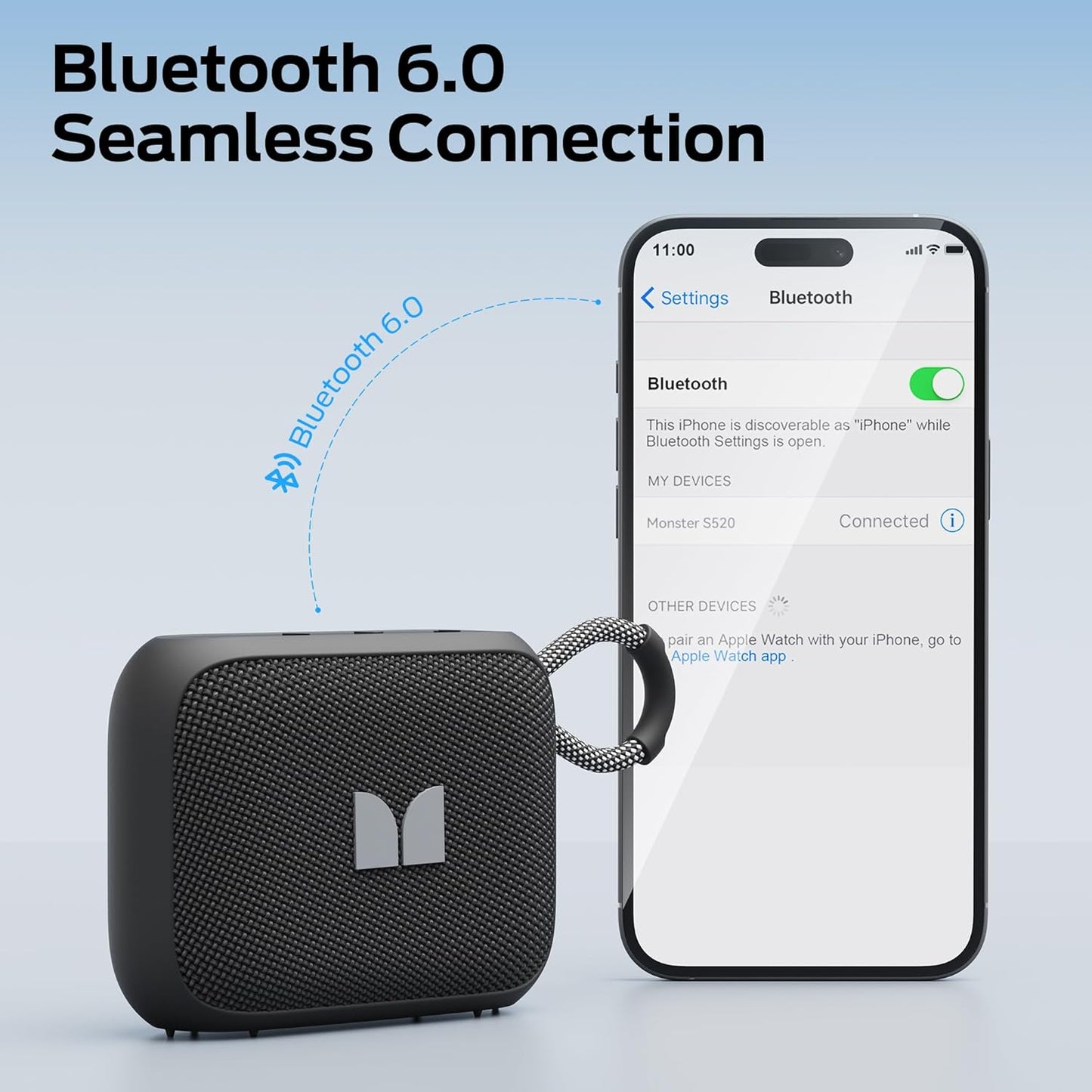 Bærbar Bluetooth-høyttaler Monster S520, 5W, TWS, RGB, Vanntett, Svart