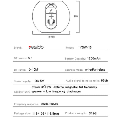 Bærbar Bluetooth-høyttaler Yesido YSW13, 5W, RGB, Blå
