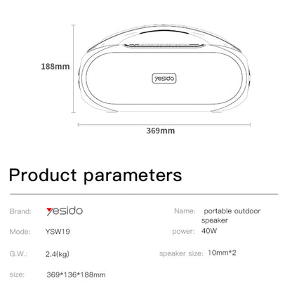 Bærbar Bluetooth-høyttaler Yesido YSW19, 40W, RGB, Vanntett, Svart