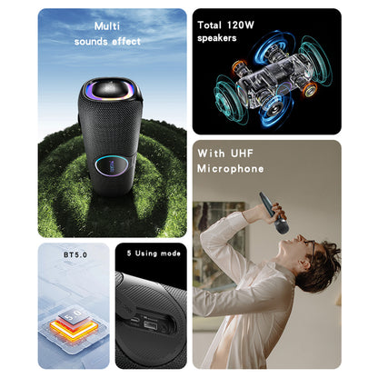 Bluetooth-høyttaler Yesido YSW21 Karaoke, 120W, RGB, vanntett, svart