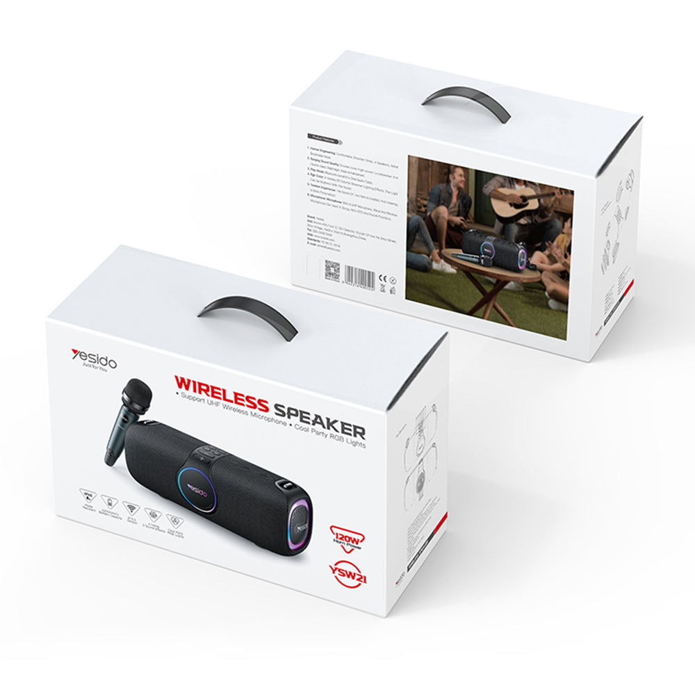 Bluetooth-høyttaler Yesido YSW21 Karaoke, 120W, RGB, vanntett, svart