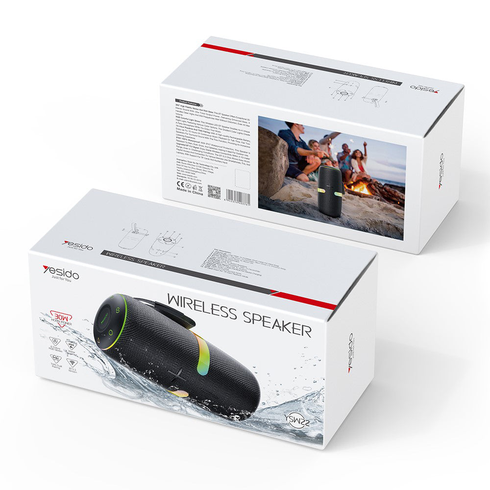 Bærbar Bluetooth-høyttaler Yesido YSW22, 30W, RGB, Vanntett, Svart