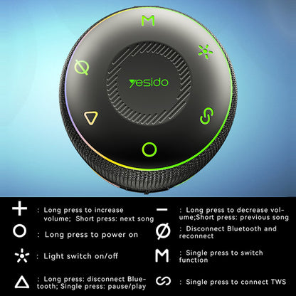 Bærbar Bluetooth-høyttaler Yesido YSW22, 30W, RGB, Vanntett, Svart