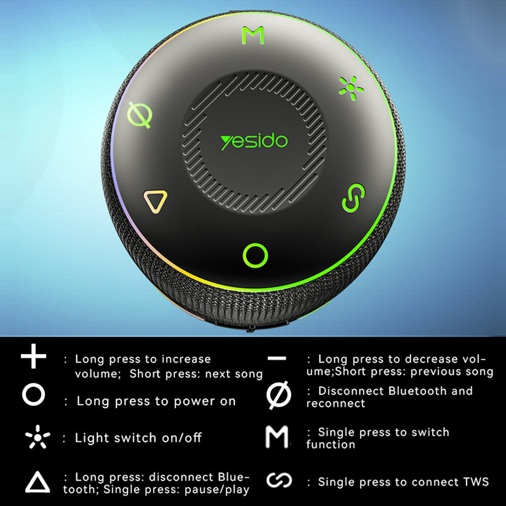 Bærbar Bluetooth-høyttaler Yesido YSW22, 30W, RGB, Vanntett, Svart