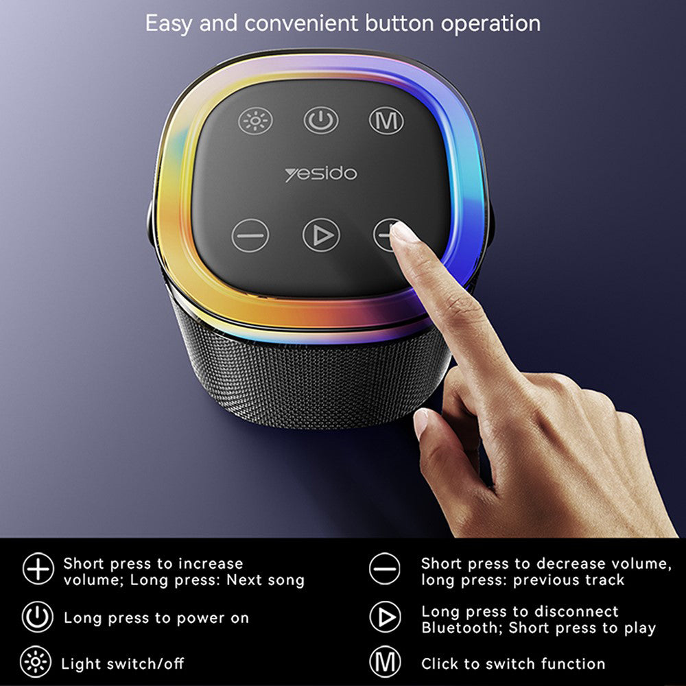 Bærbar Bluetooth-høyttaler Yesido YSW25, 5W, RGB, Svart