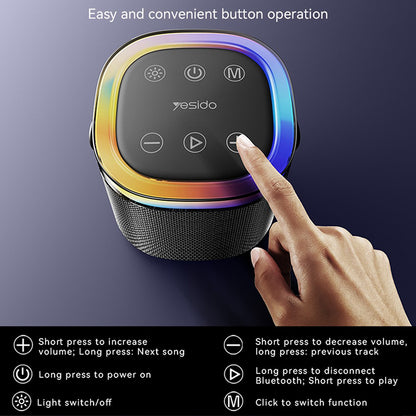 Bærbar Bluetooth-høyttaler Yesido YSW25, 5W, RGB, Svart