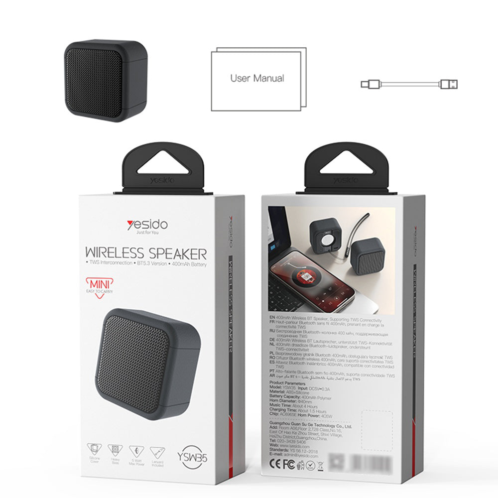 Bærbar Bluetooth-høyttaler Yesido YSW35, 5W, TWS, Vanntett, Svart