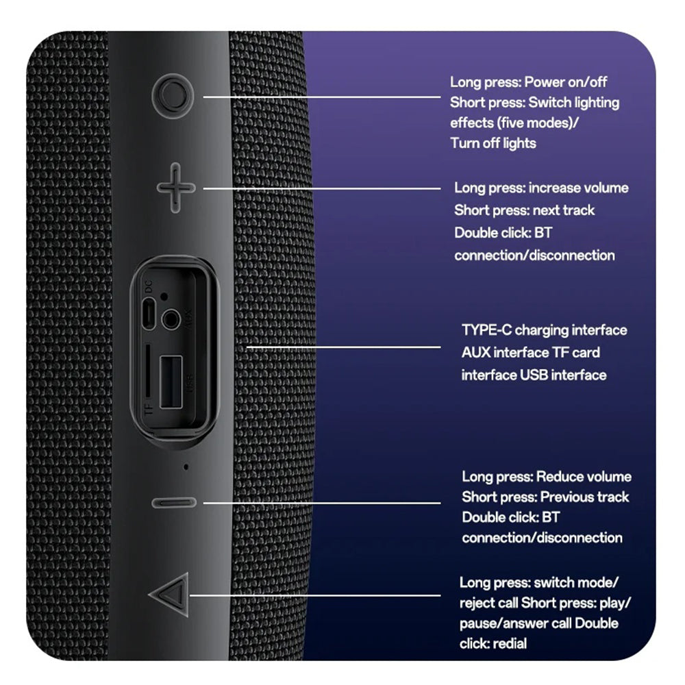 Bærbar Bluetooth-høyttaler Yesido YSW38, 30W, TWS, RGB, Svart