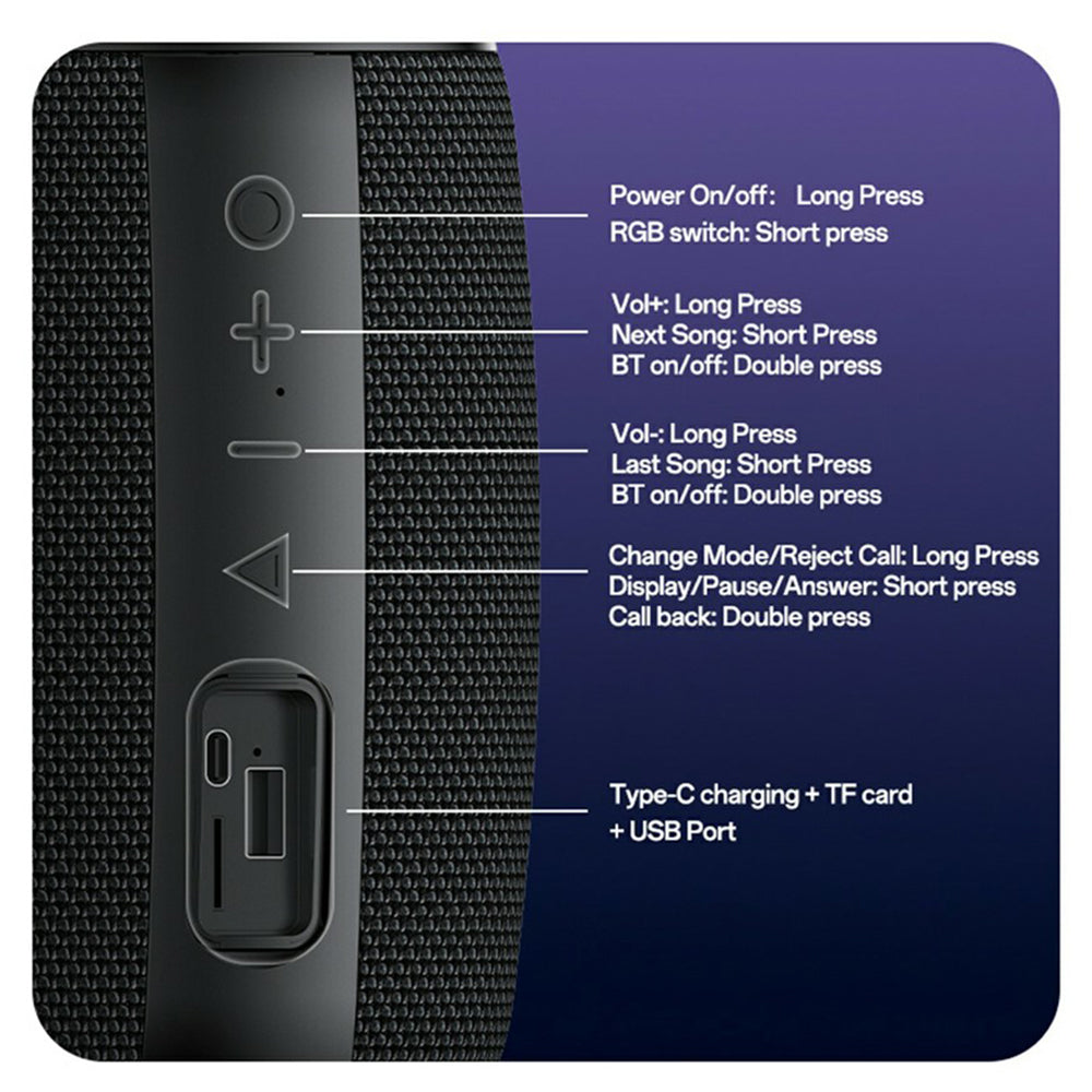 Bærbar Bluetooth-høyttaler Yesido YSW39, 20W, TWS, RGB, Svart