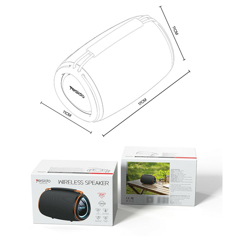 Bærbar Bluetooth-høyttaler Yesido YSW39, 20W, TWS, RGB, Svart