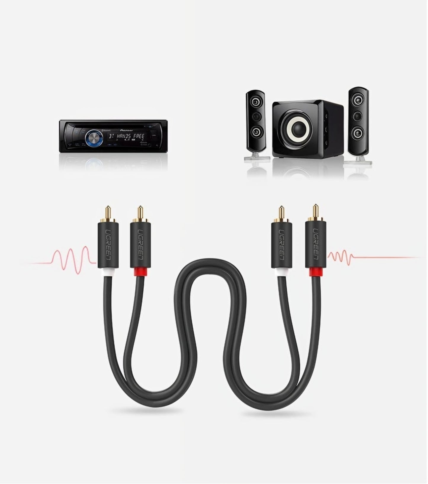UGREEN AV104 lydkabel, 2 x RCA - 2 x RCA, 5m, Svart