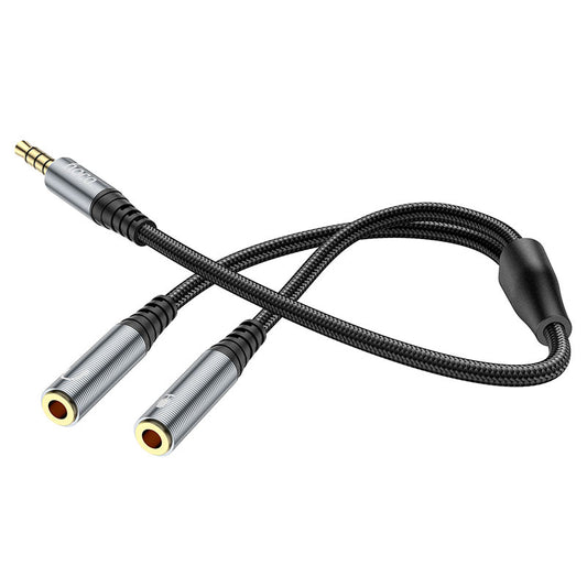 Audioadapter 3.5mm - 2 x 3.5mm HOCO UPA21-2, 0.25m, Svart