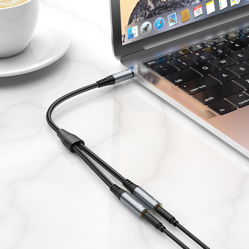 Audioadapter 3.5mm - 2 x 3.5mm HOCO UPA21-2, 0.25m, Svart
