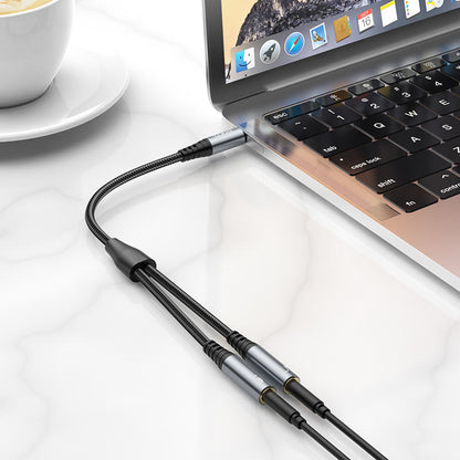 Audioadapter 3.5mm - 2 x 3.5mm HOCO UPA21-2, 0.25m, Svart