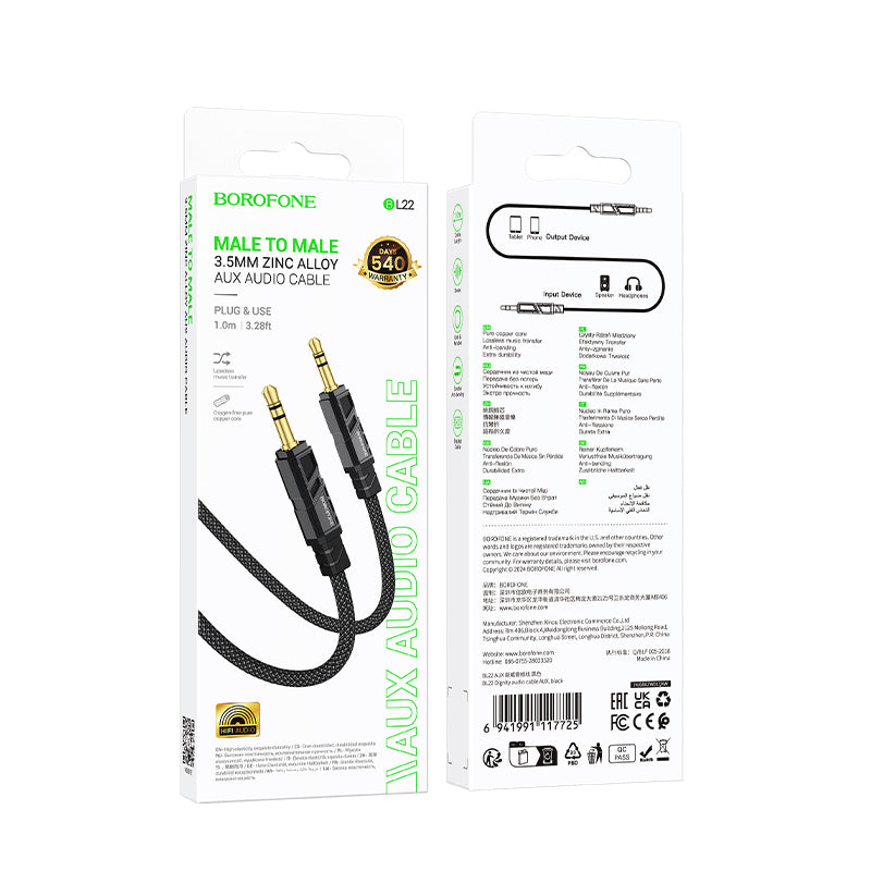 Audio Kabel 3.5mm - 3.5mm Borofone BL22 Dignity, 1m, Svart