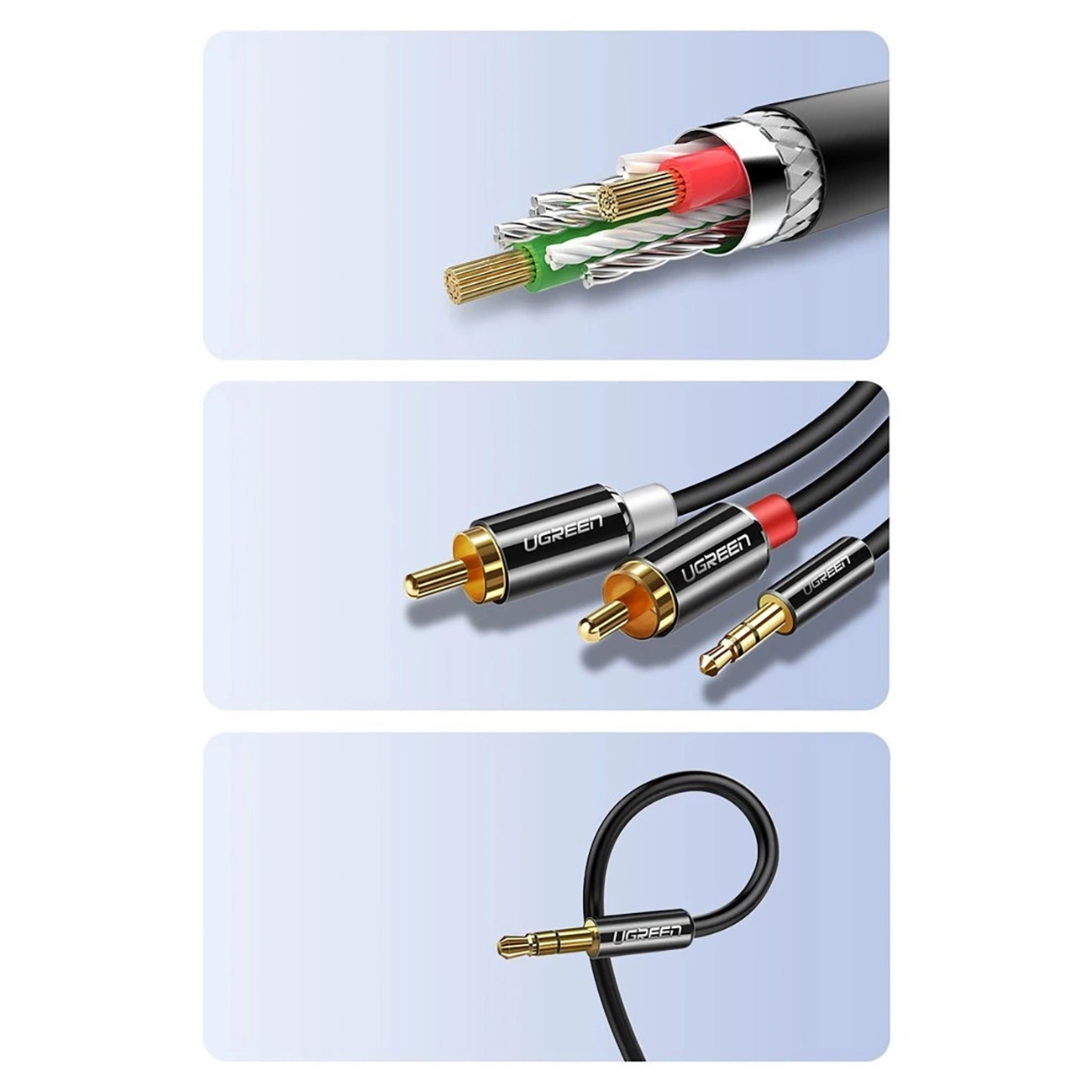 Audio Kabel 3.5mm - 2 x RCA UGREEN AV116, 1m, Svart