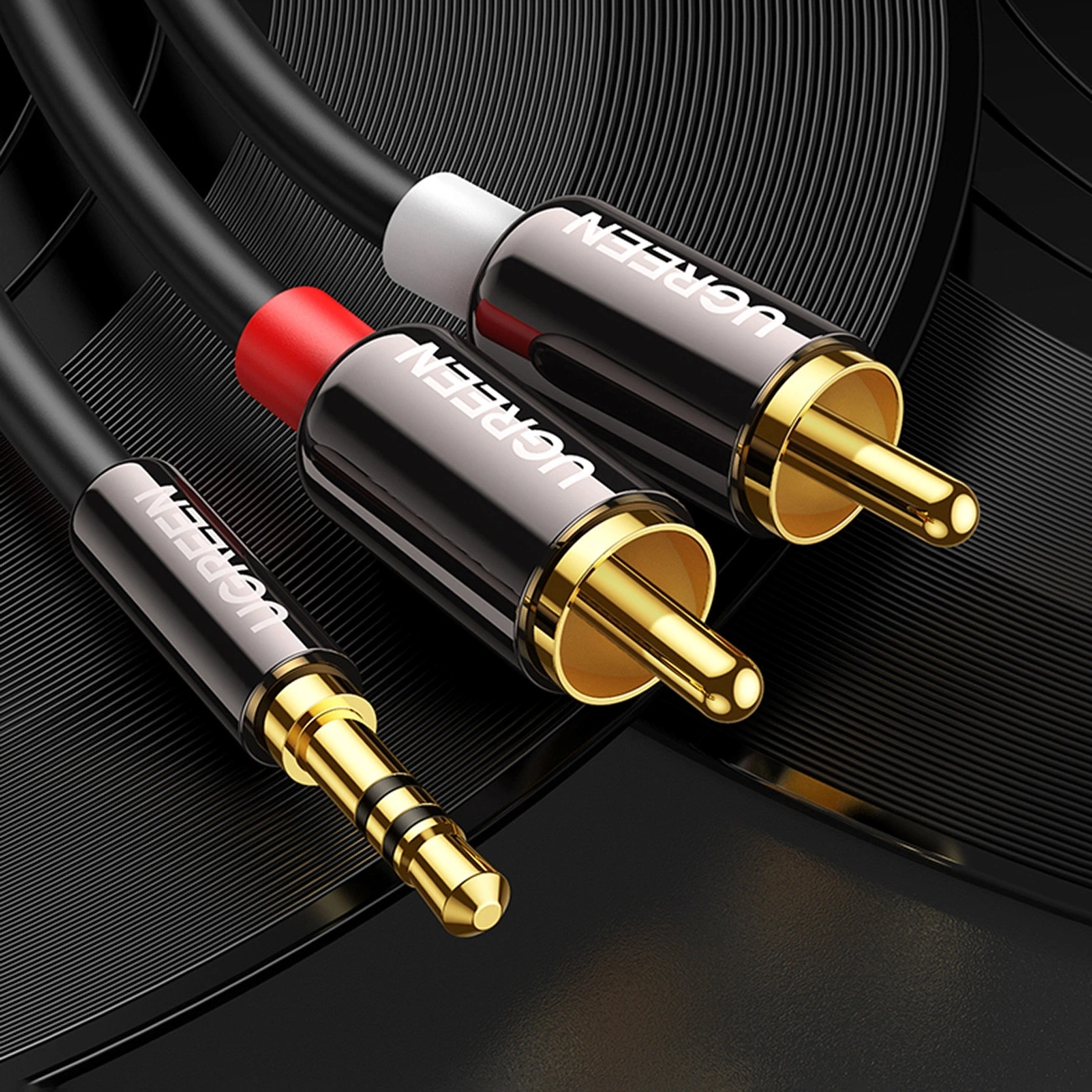 Audio Kabel 3.5mm - 2 x RCA UGREEN AV116, 1m, Svart
