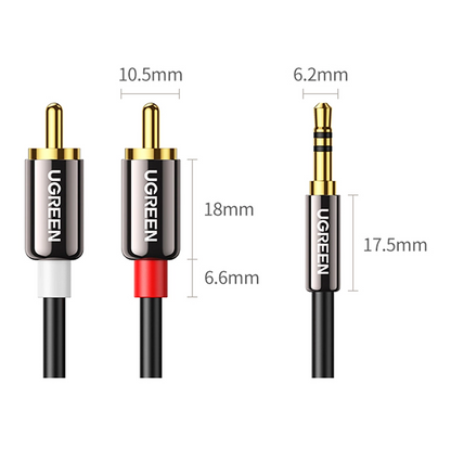 Audio Kabel 3.5mm - 2 x RCA UGREEN AV116, 1m, Svart