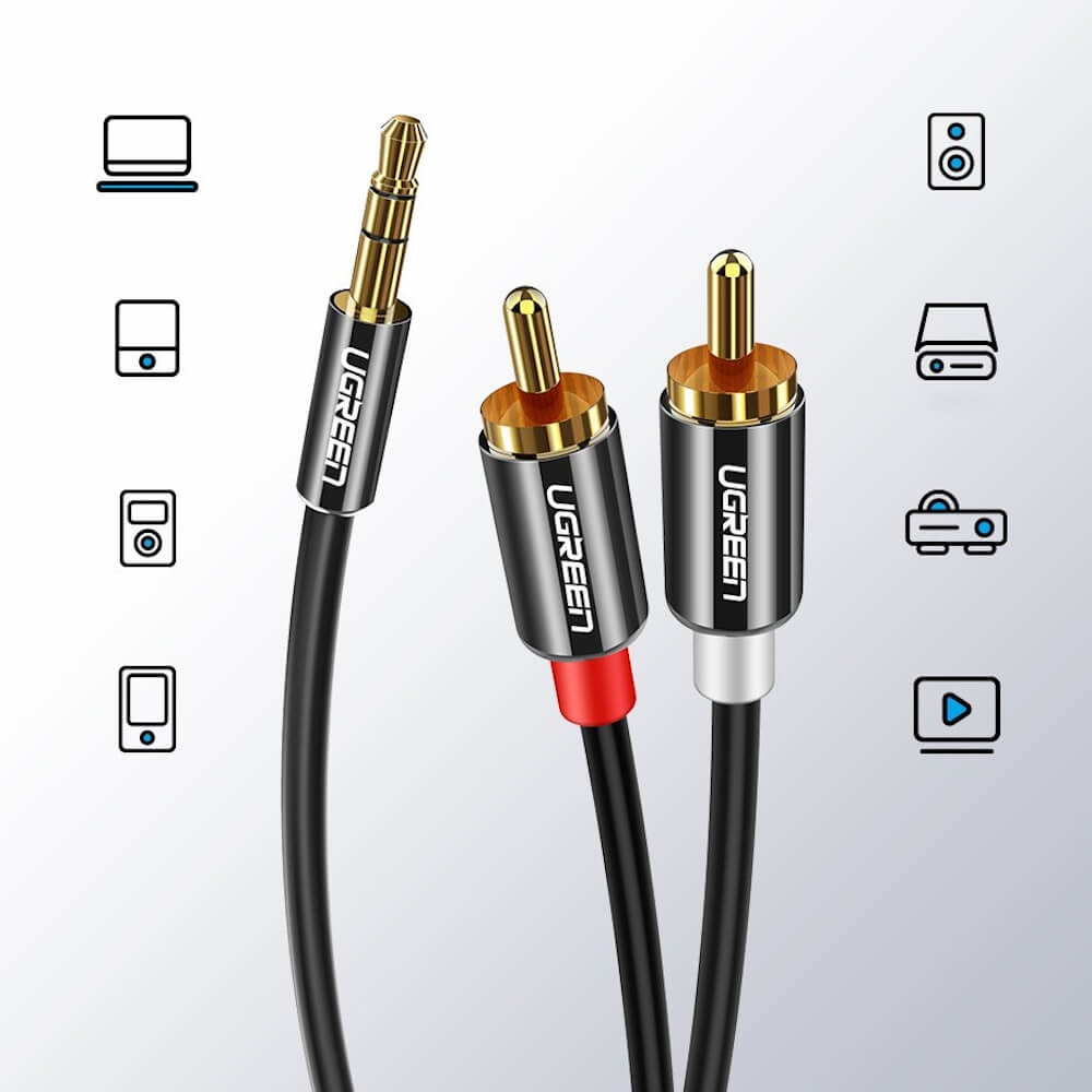 Audio Kabel 3.5mm - 2 x RCA UGREEN AV116, 1.5m, Svart