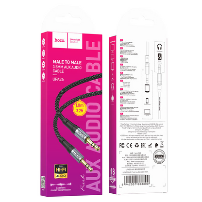 Audio Kabel 3.5mm - 3.5mm HOCO UPA26, 1m, Svart